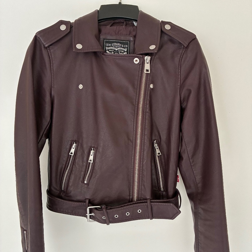 Levi's Faux Leather Moto Jacket XS Burgundy